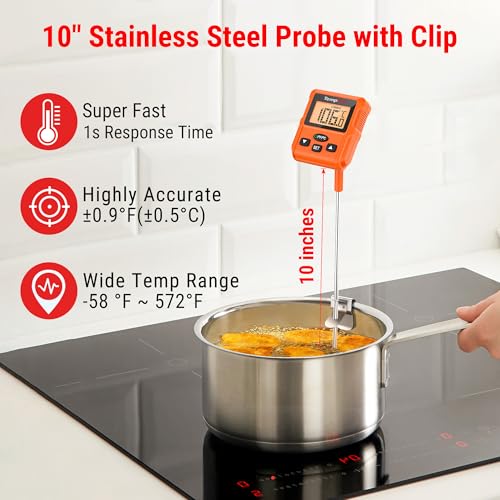 TempPro TP511 Digital Candy Thermometer with Pot Clip, Programmable Instant Read Food Meat Thermometer with 10'' Long Probe for Baking Grilling Oil Deep Fry Fathers Day Gift (Previously ThermoPro) - style: Programmable Design