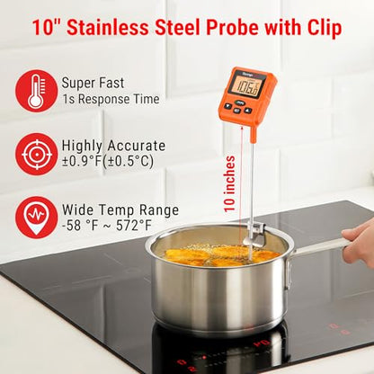 TempPro TP511 Digital Candy Thermometer with Pot Clip, Programmable Instant Read Food Meat Thermometer with 10'' Long Probe for Baking Grilling Oil Deep Fry Fathers Day Gift (Previously ThermoPro) - style: Programmable Design