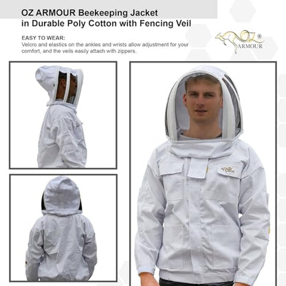 Beekeeping Jacket Poly Cotton Heavy Duty with Fencing Veil & Round Brim Hat Beekeeper Costume - size: 8X-Large