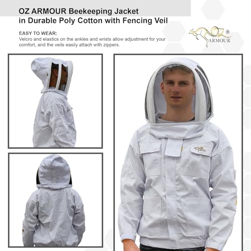 Beekeeping Jacket Poly Cotton Heavy Duty with Fencing Veil & Round Brim Hat Beekeeper Costume - size: Small