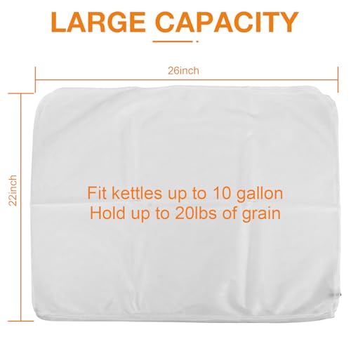 Brew Bags Reusable Strainer Bag 2 Pack 26"X22", 125 Micron Fine Mesh Strainer for Beer, Wine, Jam, Cider or Juice Making, Filter Bag with Adjustable Drawstring Brewing Supplies Homebrewing Equipment