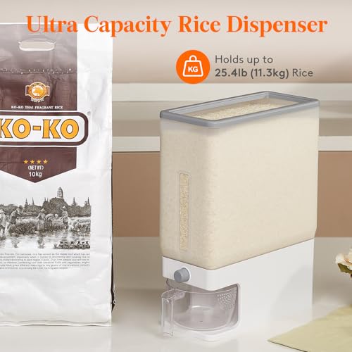 Lifewit Rice Dispenser 25 Lbs(11.3kg), Rice Storage Container Sealed Moisture Proof with Measuring Cup for Kitchen Pantry Household, BPA-Free, 1 Pack Clear - color: Clear