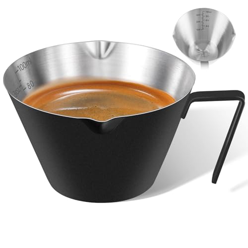 1Pc Stainless Steel Espresso Cups, Double Spout Metal Measuring Cup with Dual Scale, Espresso Shots Cup with Handle, Coffee Bean Weighing (Black), 3.4oz/100ml - color: 02_ Black 1pc