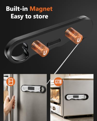 COOLMI Instant Read Meat Thermometer, 2-4 Sec, Waterproof, Rechargeable | Large Bright LED Display, Hold And Recalibration, Foldable Probe, Magnetic Storage And Up To 11 Hours Of Use - color: Rechargeable Model-Black