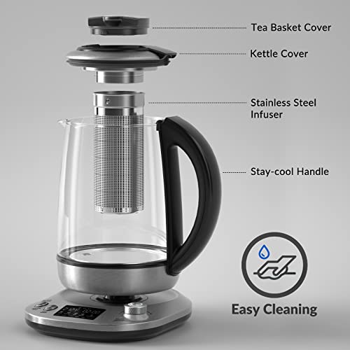Mecity Electric Tea Kettle with Removable Infuser, 9 Preset Brewing Programs, Temperature Control, 2 Hours Keep Warm, Borosilicate Glass, 1.7 Liter, 1200W - size: 1.8 Quarts | HB-K002C