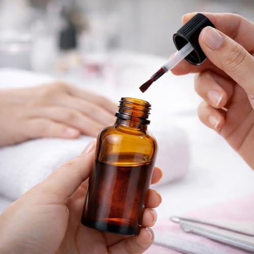 6Packs 30ml Amber Glass Essential Oil Bottle with Brush Cap Refillable Amber Bottles Portable Essential Oil Brush Bottle for Oils Serums, Cuticle Care, Nail Treatments, DIY Blends