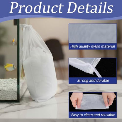 3 Pack Filter Media Bag, 180μm Aquarium Mesh Bag | 7.8x3.86in Reusable Extra Fine Mesh Filter Bags with Drawstring for Activated Carbon and Fine Resins