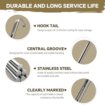 6Pcs 4 Oz Soup Ladle,Stainless Steel Ladle with long Handle,Metal Kitchen Soup Spoon Cooking Utensil for Serving, Stirring, Portioning Kitchen Restaurant Accessories.