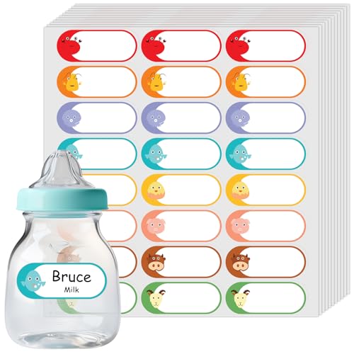 Kingtac 528 Pcs 1''x2.5''Milk Breast Bottle Labels,Baby Bottle Labels for Daycare,Food Grade Safety Stickers，Writable Label for Food Containers,Waterproof, Stain-Proof and Scratch-Resistant - color: Animal-1x2.5-528pcs