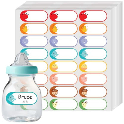 Kingtac 528 Pcs 1''x2.5''Milk Breast Bottle Labels,Baby Bottle Labels for Daycare,Food Grade Safety Stickers，Writable Label for Food Containers,Waterproof, Stain-Proof and Scratch-Resistant - color: Animal-1x2.5-528pcs