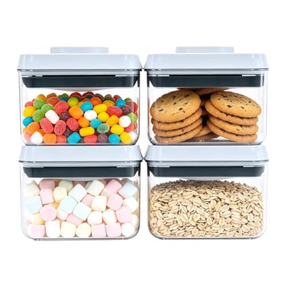 Pop Push Button Airtight Food Storage Containers 4 Pack (0.7Qt) | BPA-Free Stackable Square Canisters for Nuts, Candy, Spices, Pet Treats, Small Snacks - color: 650ml x4