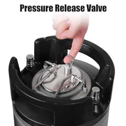 Upgraded 2 Pack New 5 Gallon Ball Lock Keg, Stainless Steel Corny Keg with Ball Lock Post, Cornelius Keg Beer Square Keg with Dual Rubber Handle, Gasket Set for Commercial Home Brewing - size: 5 Gallon*2 Pack