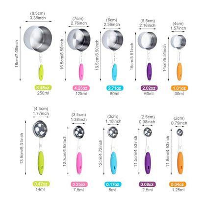 Measuring Cups and Spoons Set of 10 Piece, 18/8 Stainless Steel Nesting Measuring Cups Set for Cooking, Measuring Spoons Set - color: silver-10pcs