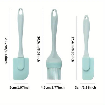 3pcs/set Food Grade Silicone Cake Spatula and Oil Brush and Cream Scraper and Sauce Brush, Baking Tool Set - color: Green