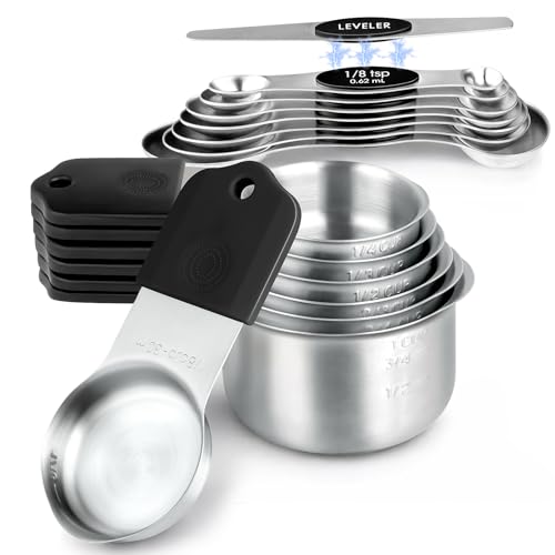 Magnetic Measuring Cups and Spoons Set, Kitchen Measuring Tools for Cooking and Baking - color: Silver