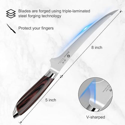 imarku 8 Inch Fillet Knife, Razor Sharp Boning Knife with Japanese High Carbon Stainless Steel, Professional Filet Knives for Precision Meat Cutting Deboning Fish Fillting, Ergonomic Pakkawood Handle - color: Chestnut