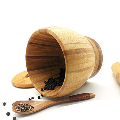 Wooden Mortar and Pestle Set with a Lid and Spoon