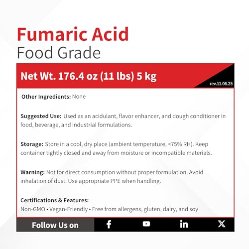 Fumaric Acid - 5 kg (11 lb) - FCC Food Grade Acidulant Powder - Preservative Sour Agent