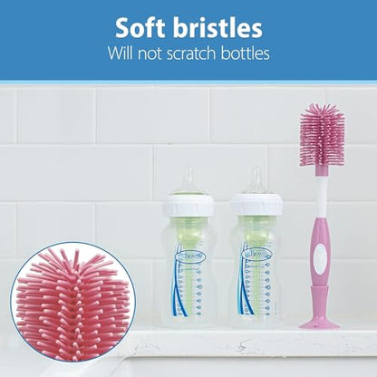 Dr. Brown's Drying Tower, Stand-Up Rack with Soft Touch No Scratch Baby Bottle Cleaning Brush, Pink