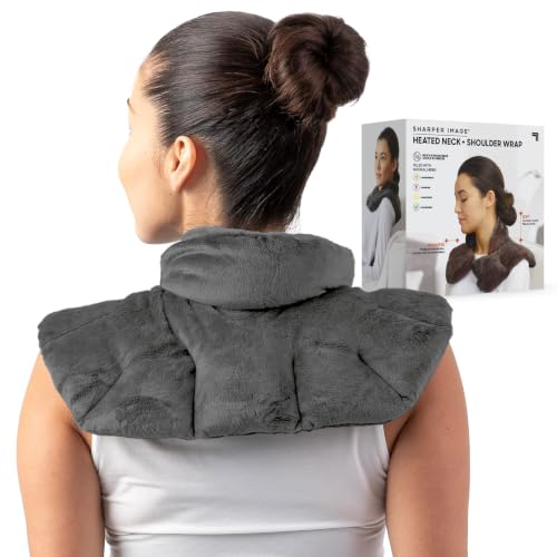 Sharper Image Heated Neck & Shoulder Wrap - Microwavable Warm & Cooling Plush Pad, Scented Aromatherapy (100% Natural Lavender & Herb Spa Blend), Pain Tension Headache Relief Therapy, Gift for Women - color: Grey