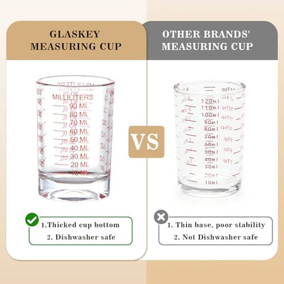 GLASKEY 2 Pack Shot Glass Measuring Cup Set,3 oz/90ml Liquid Heavy High Espresso Glass Cup,Dishwasher Safe,Measurement of Dry and Liquid Ingredients(Red) - color: 3 oz-Red-2 Pack