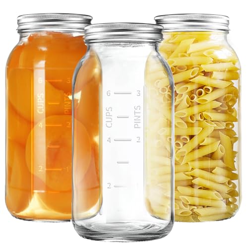 64 OZ Wide Mouth Mason Jars with Lids, Heavy Duty Glass Airtight Storage Canning Jar and Band Half Gallon / 2 Quart, Set of 3
