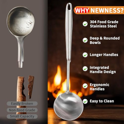 Deep Stainless Steel 13.7 Inches Newness Soup Ladle,[Rustproof, Heat Resistance, Integral Forming]Resilient 304 Stainless Steel Soup Spoon with Vacuum Ergonomic Round Handle, Cooking Spoon for Kitchen - size: Length:13.7 Inches (34.7 cm)