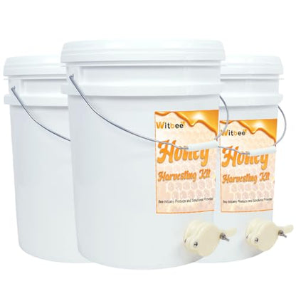 witbee 3 Pack 5 Gallon Plastic Bucket with Honey Gate, Food Grade Honey Container for Beekeeping, Extractor Equipment & Apiary Harvesting Tool, Set for Backyard, Commercial Use or Multiple Hives - size: 3 Pack