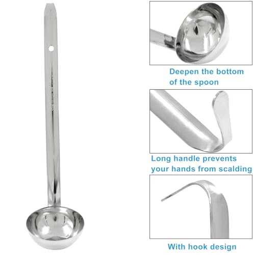 Piutouyar 3 Pcs 2 oz Soup Ladle Set, Stainless Steel Ladle with Long Hooked Handles Kitchen Cooking Serving Ladle Accessories for Cooking Soup Sauce Stews - size: 2 oz