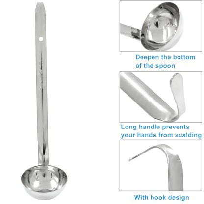 Piutouyar 3 Pcs 2 oz Soup Ladle Set, Stainless Steel Ladle with Long Hooked Handles Kitchen Cooking Serving Ladle Accessories for Cooking Soup Sauce Stews - size: 2 oz