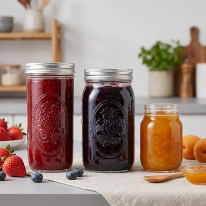 CycleMore Mason Jars Bundle, 12 Pack J Canning Jars With Bands and Lids, Ideal for Jam, Honey, Wedding/Shower Favors, DIY & Oats - 32 OZ x 4, 24 OZ x 4, 16 OZ x 4 (16oz - 24oz - 32oz) - size: Mixed Size Bundle