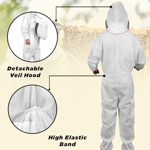 Premium Quality Ventilated Bee Suit for Men & Women with Round Veil, Ultra Protective Layers Beekeeping Suit. - size: Medium