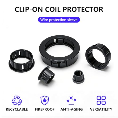 10 Pcs Cable Grommets, 1-3/4" (45 mm) Cable Snap Bushing Grommets, Black Snap Bushing Grommet Kit, Round Nylon Snap in Locking Electrical Wire Cord Grommet Set for Wiring Hose Tubing Knockout - size: 45mm
