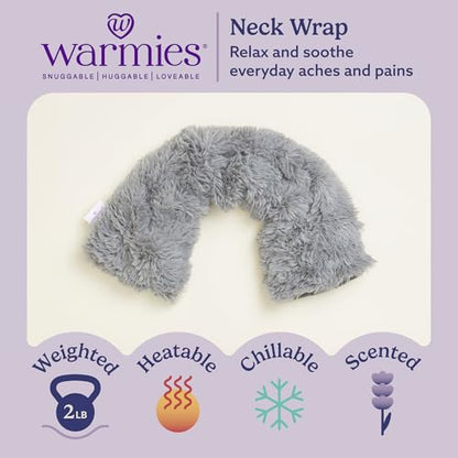 warmies Microwavable Neck & Shoulder Wrap - Soothing Relief Heating Pad for Neck - Lavender-Scented Warm Compress - Cooling Relief Weighted Shoulder Wrap for Aches & Pain - 19 x 5 x 3 in, Gray - color: Gray