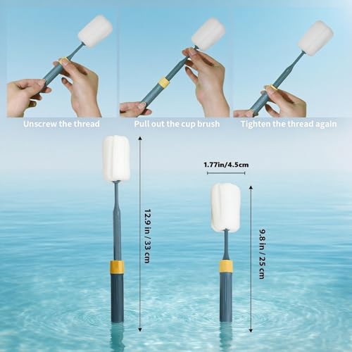 Dishwashing Foam Sponges Brush Telescopic Long Handle Scrubbing Brushes Clean Dishes, Sinks,Cookware,Coffee Glasses Pot Milk Cup Mugs Wine Bottle (4pcs) - size: 4pcs