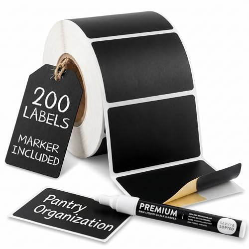 200 Chalkboard Labels for Food Containers, Reusable Black Stickers with Chalk Marker, Removable Pantry Chalk Board Jar Labels Stickers for Glass Jars, Storage Food Mason Jars, Kitchen Organization - style: Wide Rectangle Roll - 200pcs