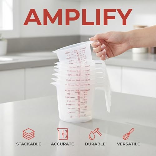 16 Pcs 4 Cup/32 Oz Plastic Measuring Cups With Spout And Handle | 1000ml Clear Graduated Measuring Cups With Oz And Ml Markings For Water, Flour, Liquids, Baking, Cooking And Mixing - color: 16 Pcs, size: 4Cup/32OZ