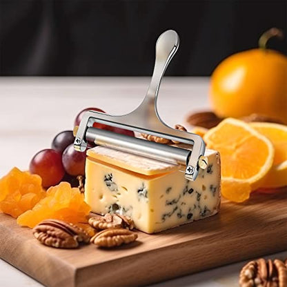 TOPULORS Wire Cheese Slicer Handheld Cutter with 1 Extra Wire, Silver | Stainless Steel Cheese Cutter Wire for Mozzarella, Cheddar, Gruyere, Adjustable Thickness Cheese Shaver for Block Cheese - color: Silver - Wire cheese slicer