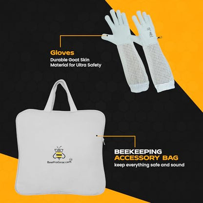 3-Layer Ventilated Mesh Bee Jacket for Men & Women with Veils Sting-Proof Beekeeping Jacket with Leather Gloves & Bag - color: White Round Veil, size: 3X-Large