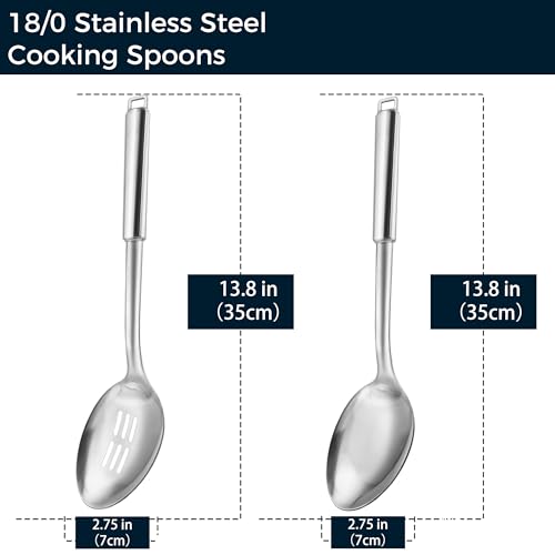 18/0 Stainless Steel Cooking Spoons Set, Serving Spoon & Slotted Spoon, Kitchen Cooking Utensils Set, Housewarming Daily Use Commercial, Pack of 2 - size: Cooking Spoons - 2PCs