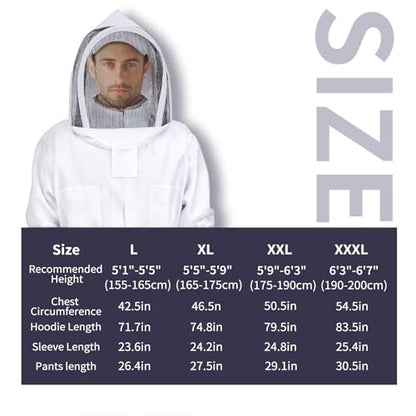 KAGZ Professional Bee Suit with Adjustable Cap and Goatskin Gloves, Full Body Sting Proof Beekeeping Suit for Men and Women, Protective Beekeeper Gear with Ventilated Veil Hood, XXXL - size: 3X-Large