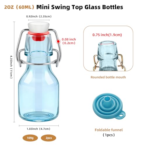 2Pcs 2oz Mini Swing Top Glass Bottles, 60ML Mini Storage Bottles, Small Glass Bottles,Vanilla Extract Bottles/Home Brewing/Beverages/Oil (Blue) - color: Blue