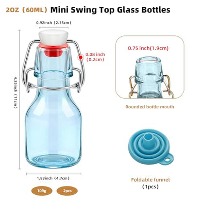 2Pcs 2oz Mini Swing Top Glass Bottles, 60ML Mini Storage Bottles, Small Glass Bottles,Vanilla Extract Bottles/Home Brewing/Beverages/Oil (Blue) - color: Blue