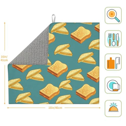 Dish Drying Mat Grilled Cheese Pattern Kitchen Counter Pad Absorbent Non-Slip Mat 18 X16inch