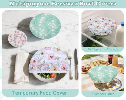5Pcs Reusable Beeswax Elastic Bowl Covers for Bread Proofing and Food Cover | Cotton Cloth Flexible Beeswax Wraps for Sourdough Cover and Food Storage Shower Caps r Sourdough Bread Supplies Tools - color: Eucalyptus Leaves