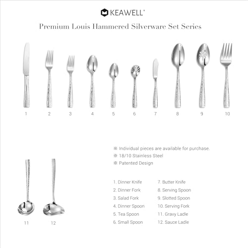KEAWELL Premium 9.5" Louis Dinner Knives, Set of 4, Stainless Steel Dishwasher Safe, Serrated Knives (Hammered) - style: Hammered