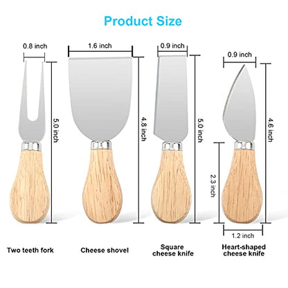 UUBAAR 4 PCS Cheese Knife Set for Charcuterie Board, Wood Handle Stainless Steel Cheese Slicer & Cutter Utensils with Mini Knife, Butter Knife, Fork