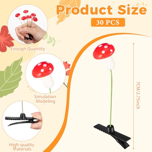 30 Pcs Bean Sprout Hair Clips Rave Mixed Style Plant Hairpins Hair Accessories for Party Irish(Red Mushroom) - style: Red MushroomC