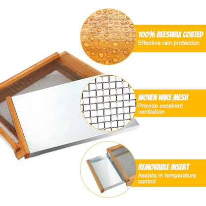 Honey Lake Langstroth Bee Hive Screened Bottom Board Dipped in 100% Beeswax with Entrance Reducer, Screen Bottom Board for Beehive 8 Frame with Solid Wood, Beehive Separated Board Beekeeping Supplies - size: 8-Frame
