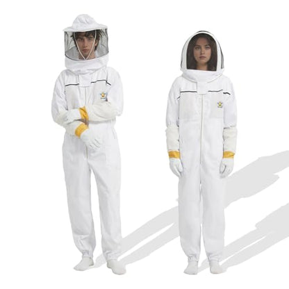 3-Layer Bee Suit, with Gloves & 2 Veils | Professional Sting Proof Ultra Breathable Beekeeper Suit, Unisex, Goatskin Beekeeping Gloves for Wasp, Apiary & Backyard - size: M-5'3" – 5'7"